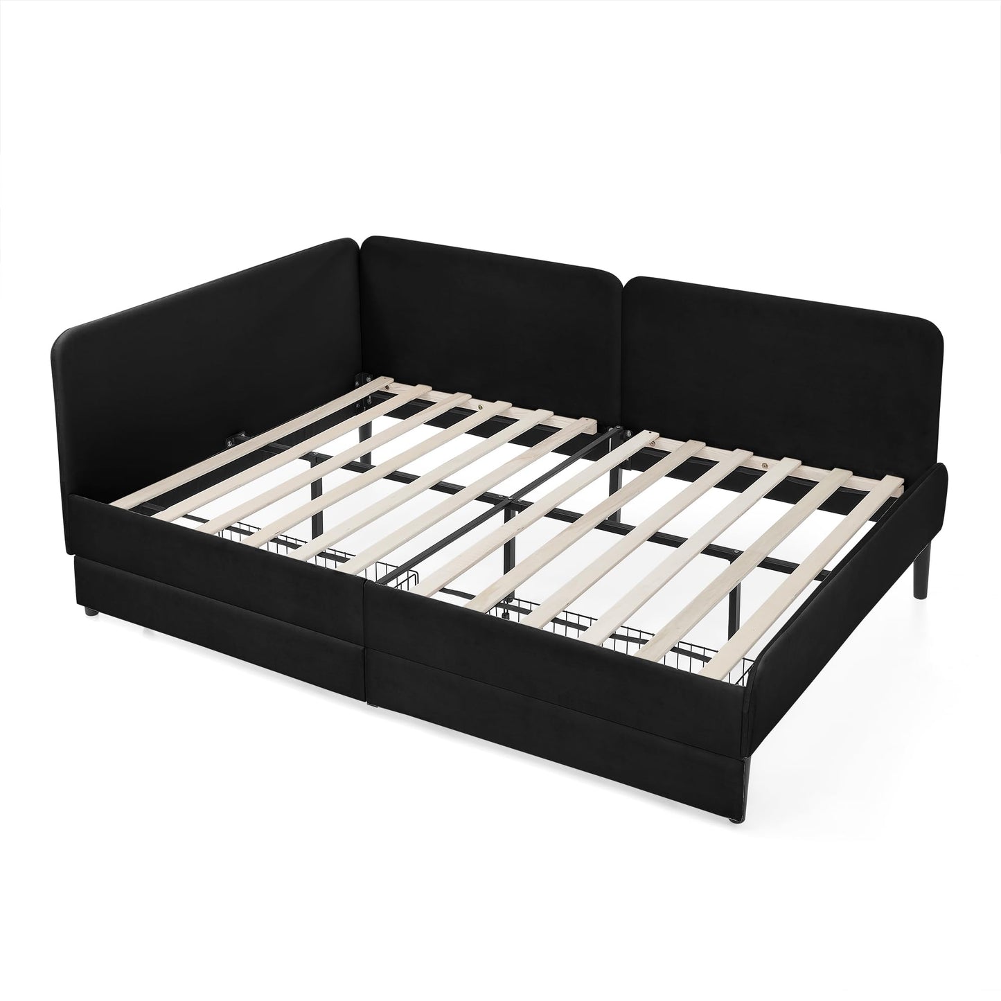 Bellemave Kids Bed with Rails, Full Upholstered Platform BedFrames with Rails and Storage Drawers for Kids, Full Daybed Frame for Boys/Girls/Adults, Black