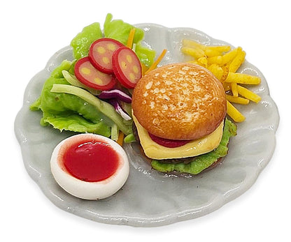 WitnyStore Tiny 1⅜" Hamburger and Sub Sandwich Realistic Mini Foods Miniature Hand Made Polymer Clay Food Meal Model Replica On Ceramic Dishes Decorative Figure Collectible Figurine Décor Art Gifts