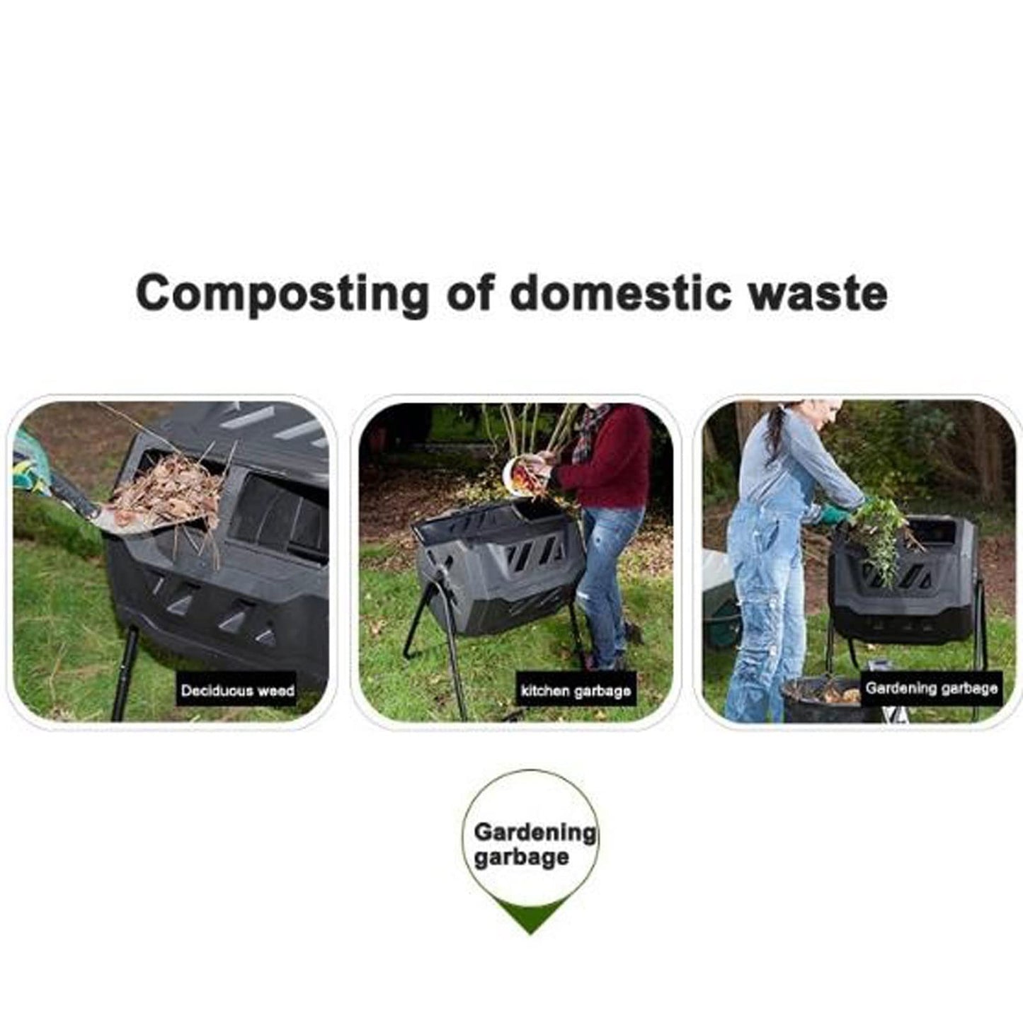 LICONG-2019 Kitchen Compost Bin, Outdoor Dual Chamber Tumbling Composter, Outdoor Rotating Compost Tumbler Bin for Garden, Kitchen, and Yard Waste, 160L/42Gallon,Indoor Compost Bin with Lid