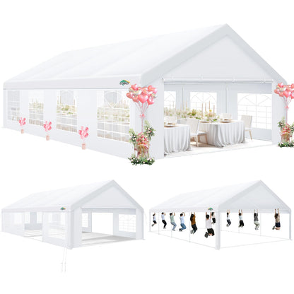 COBIZI 20x30 Party Tent Heavy Duty, Carpas para Fiestas 20x30 with 6 Removable Sidewalls & 4 Built-in Sandbags, Party Tent for Party Outside UV50+ Waterproof, White