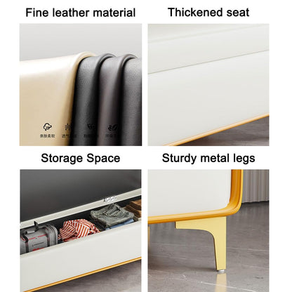 LMMIAMZ Luxury Leather Ottoman Bench Stylish Storage Footrest with Gold Legs Versatile Shoe Cabinet & Hidden Compartment Chic Yellow & Grey Design 100cm