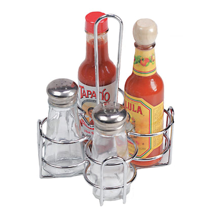 G.E.T. 4-221623 Metal Condiment Condiment Caddy with Number Holder, 4 Compartment, Chrome, 6.5" x 6.5"