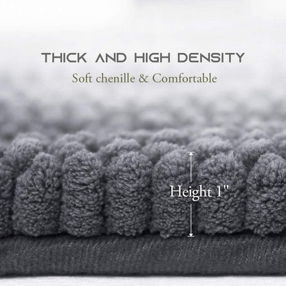 NICETOWN Grey Bathroom Rug, Extra Thick Indoor Outdoor Durable Doormat for Front Door, Anti-Slip Soft Plush Chenille Shaggy Bath Living Room Bedroom Mat, Water Absorbent Floor Carpet (1 PC, 47 x 17)