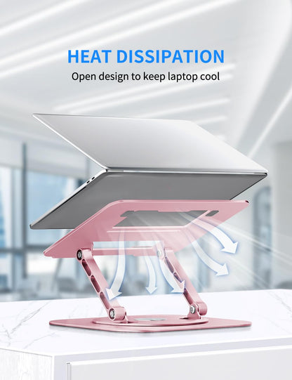 Adjustable Computer Stand with 360 Rotating Base, Ergonimic Foldable Laptop Riser for Desk Compatible with MacBook Pro/Air Notebook up to 16 Inches, Silver