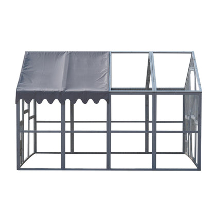 KEIKI 110" L Outdoor Large Chicken Coop with Waterproof Cover, Wire Mesh & 2 Lift Small Doors with Locks, Wood Chicken Coop House for Cat Kitten, Duck, Rabbit, Quail Playpen