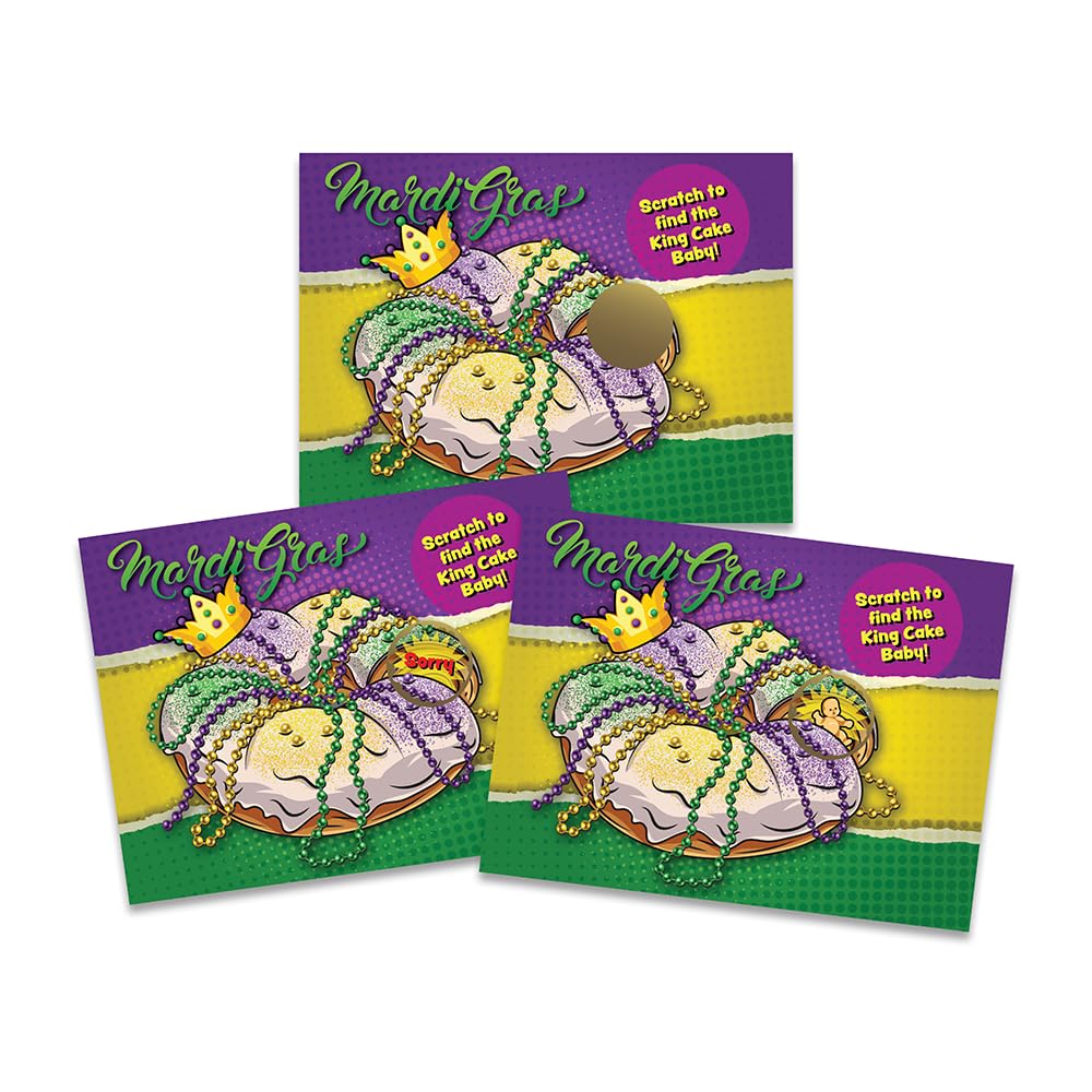 My Scratch Offs Mardi Gras King Cake Scratch Off Game Cards 26 Pack - 24 Non-Winning and 2 Winning per Pack