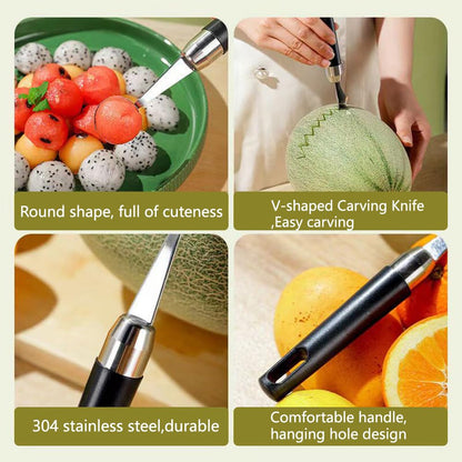 4 Pack Melon Baller Scoon Set,Stainless Steel Fruit Carving Cuter,DIY Fruit Baller Spoon Shapes Platter,Watermelon Cantaloupe Ice Cream Tool,Bring Two Fruit Forks and Mooncake Forks