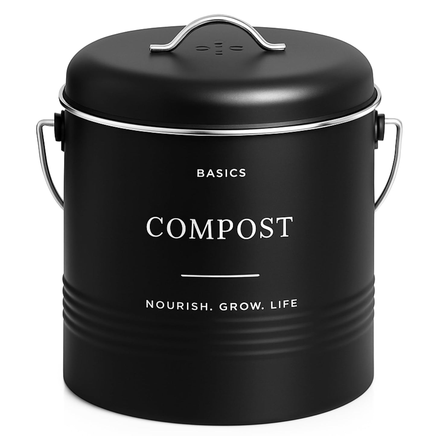 D'Lifeful Kitchen Compost Bin – 1.3 Gallon Countertop Farmhouse Compost Container with Lid – Odorless Indoor Food Scrap Pail with 6 Charcoal Filters – Eco-Conscious and Easy to Clean (Black)