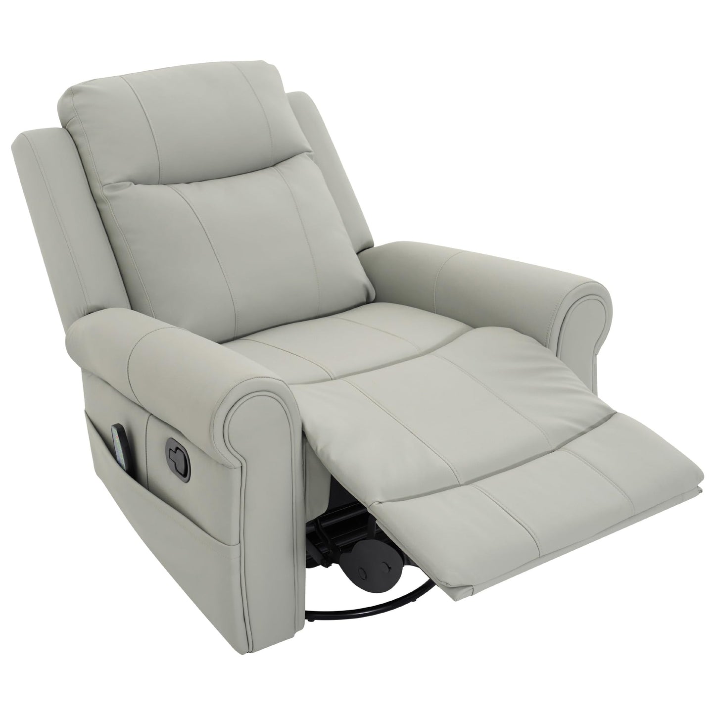 Christopher Knight Home Hayezi 270° Swivel Rocker Recliner, Massage and Heating Chair, PU Leather Living Room Manual Recliner with Dual Reclining Positions & Side Pocket, for Nursery Bedroom, Gray
