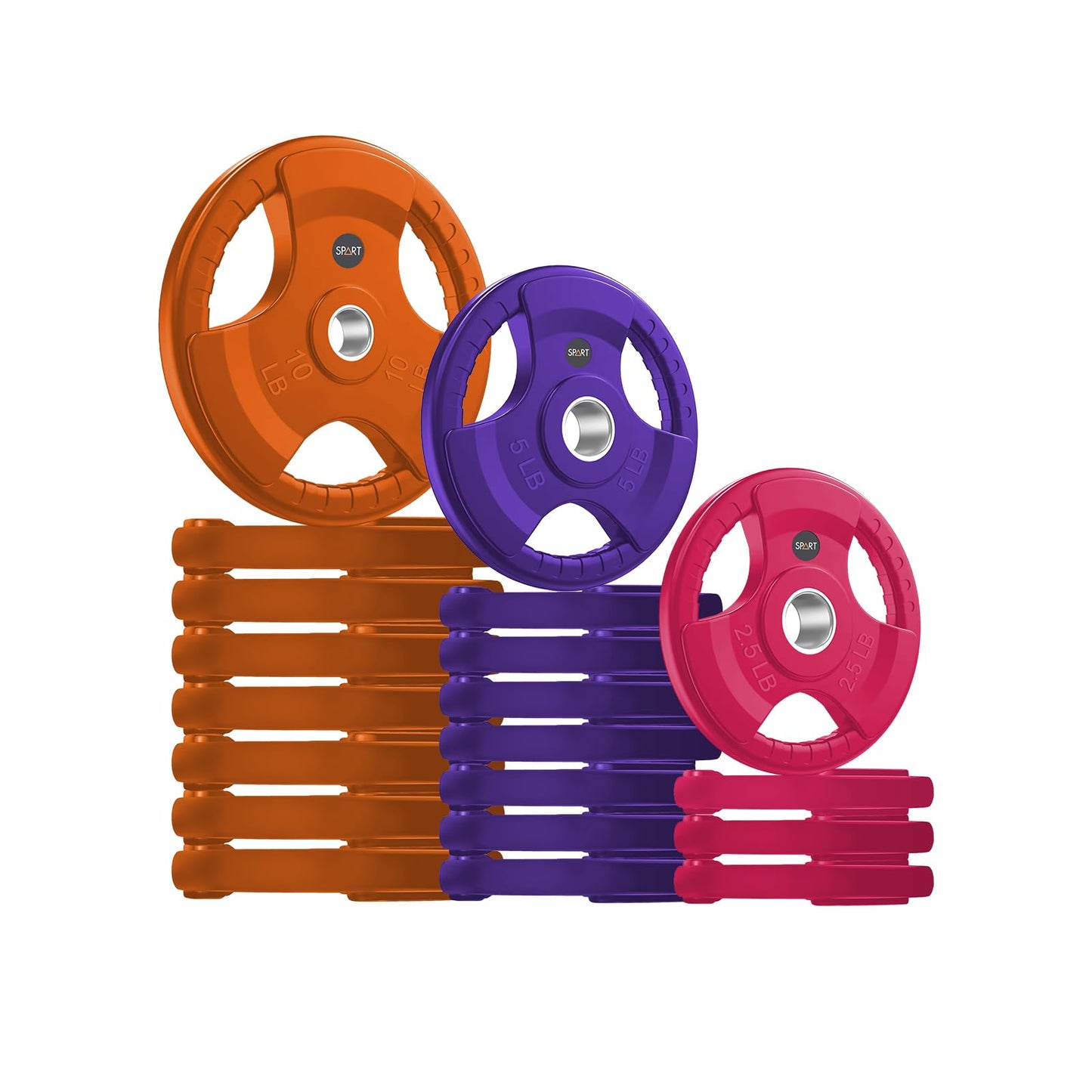 SPART Color Weight Plate 2-Inch Rubber Coated Olympic Grip Plate for Barbell,Solid Cast Iron Weight Plates in Pairs or Single for Strength Training,Weightlifting,Crossfit,Home Gym, 130LB Combo