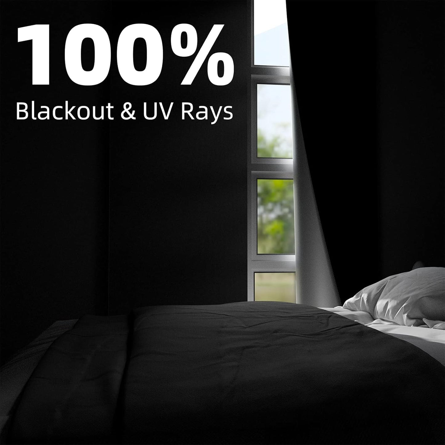 NIGHTON Portable Blackout Curtains - 100% Light Blocking, Adhesive Hook & Loop, 40" x 59", Black