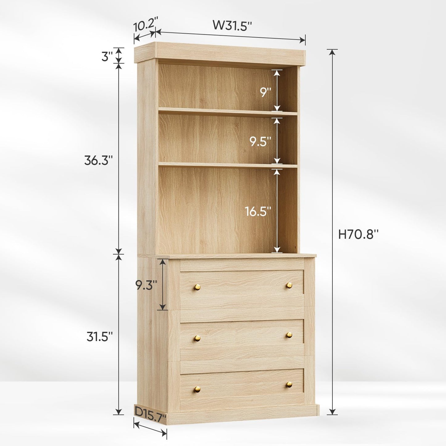 ivaniti 71" Tall Modular Farmhouse Bookcase with Drawers, Brown Wooden Storage Cabinet, Expandable Bookshelf with Adjustable Shelves for Home Office or Study Room