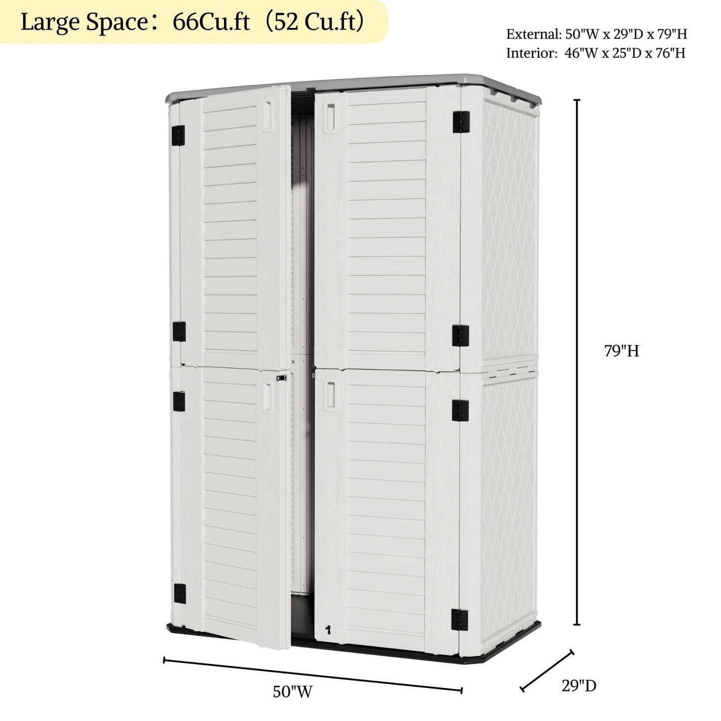 ZZM Large 67 Cu.ft Waterproof Storage Shed, Outdoor Storage Cabinet，Durable Resin Sheds for Patio Furniture, Garden Tools, Pool Accessories, Mower Storage (White)
