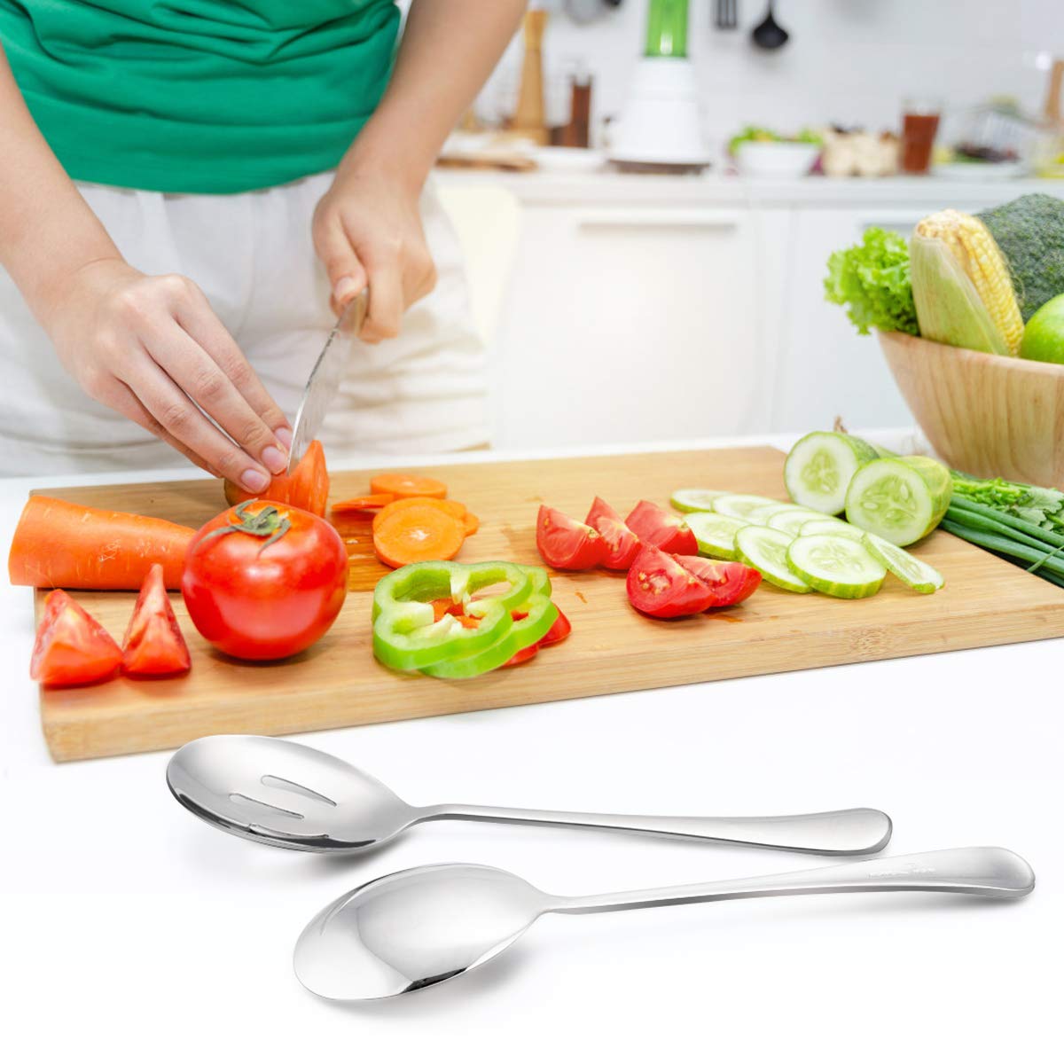 HaWare Serving Spoons X 6, 9.8 inches Large Size Stainless Steel Spoon Service for Home, Elegant Design for Kitchen/Buffet/Party, Mirror Polished and Dishwasher Safe(6 Pack)