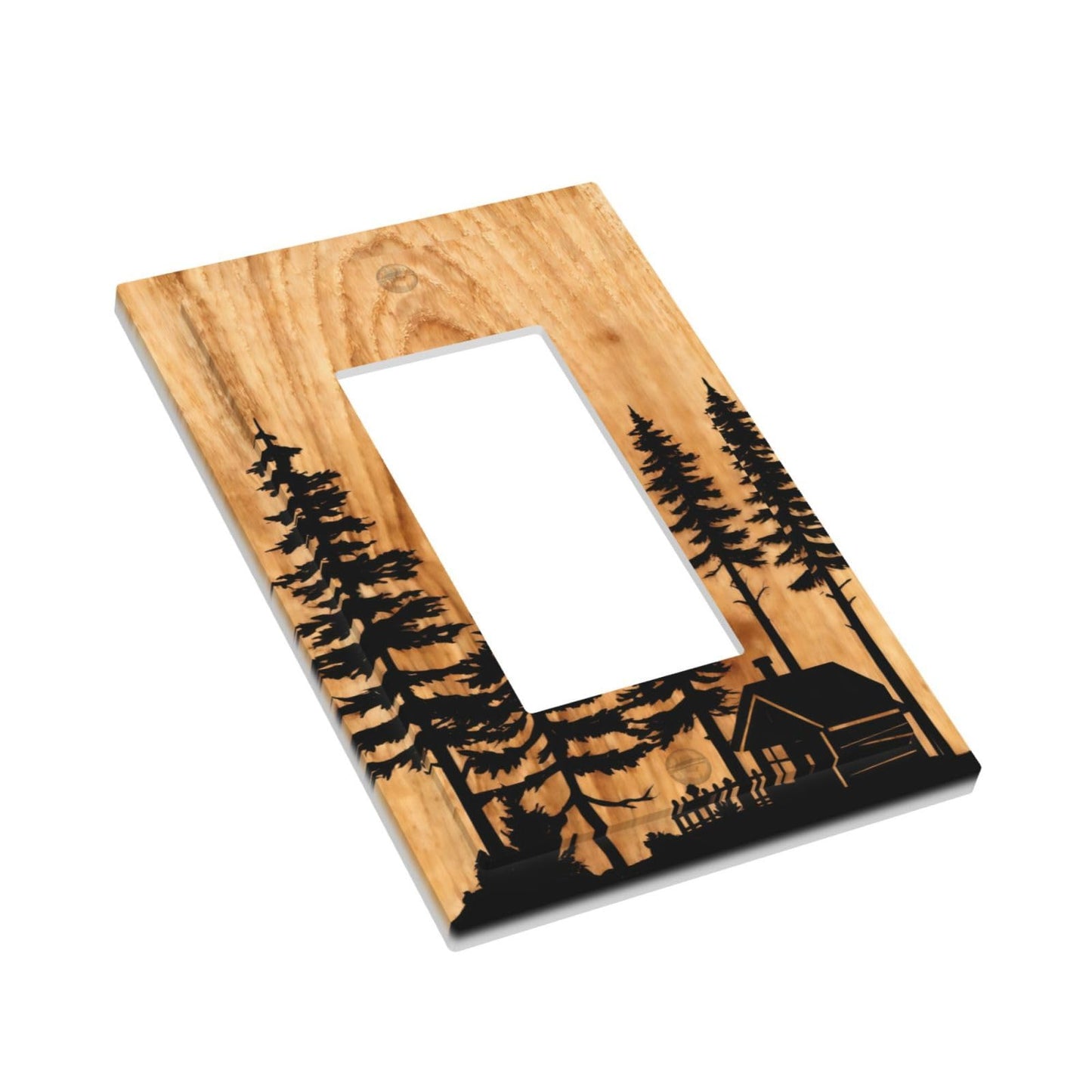 YITRREWZ Rustic Farmhouse Brown Wood Light Switch Covers Decorative Pine Tree Grain Silhouette 1 Gang Single Rocker Switchplate Electrical Faceplate for Country Bathroom Kitchen Bedroom Decor