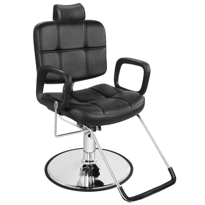 BarberPub Reclining Hydraulic Barber Chair, Salon Beauty Spa Shampoo Equipment, PVC Leather, Adult 2059 (Black)