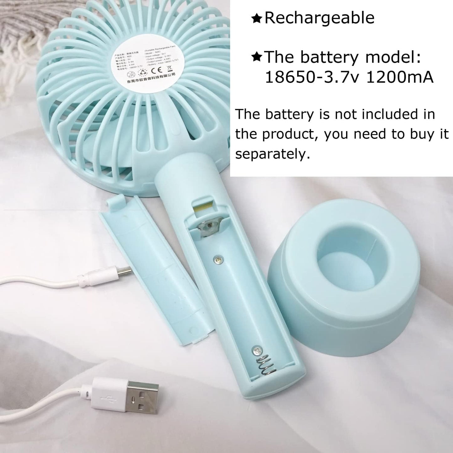 Honbay Handheld Rechargeable Fan, Portable USB Mini Fan with Base for Home, Office, Travel, Blue