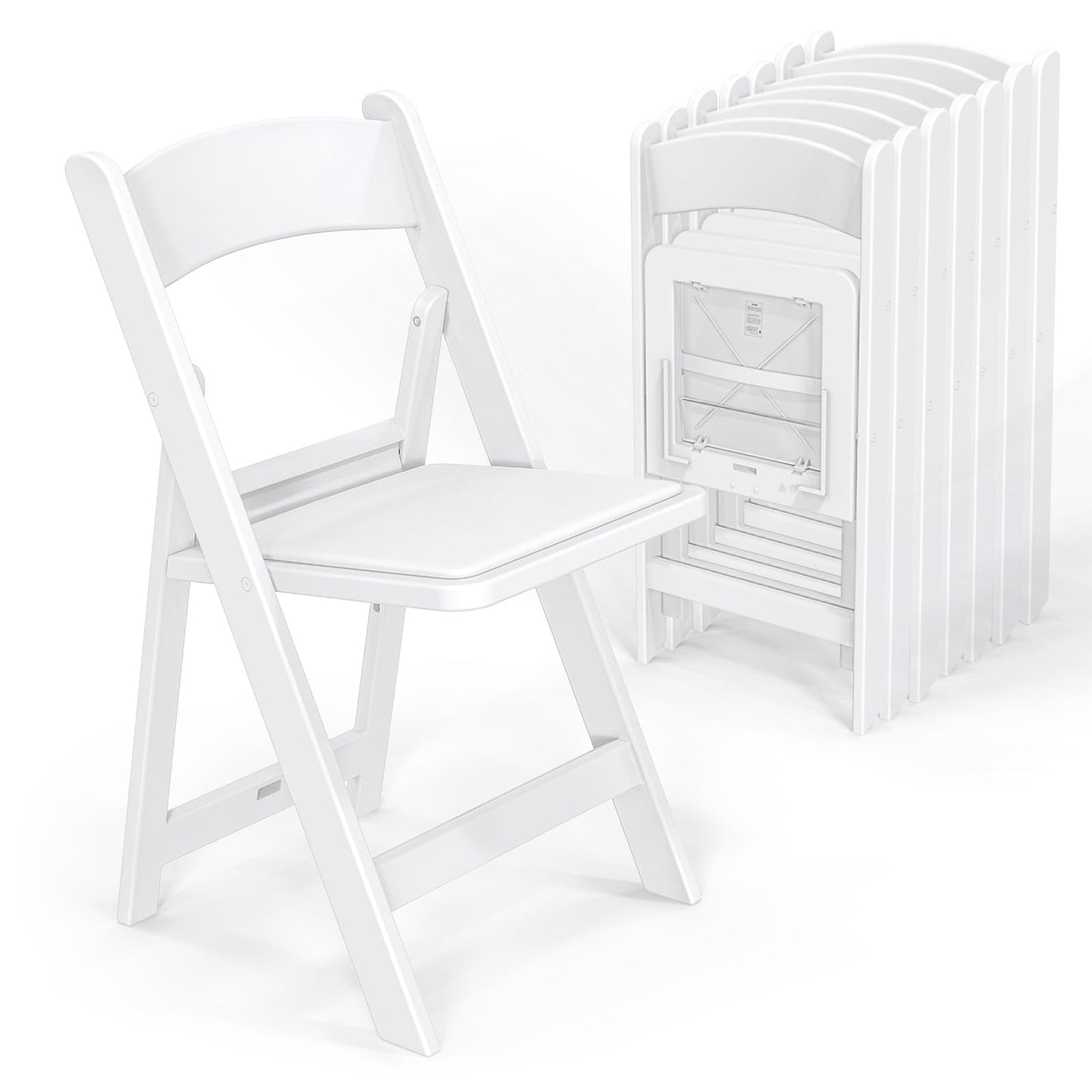VINGLI Resin Folding Chairs with Cushion, Foldable Plastic Chair with Comfortable Padded Seats, Perfect for Event Party Indoor Outdoor, White, 8 PC
