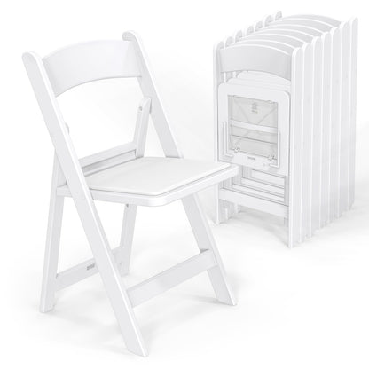 VINGLI Resin Folding Chairs with Cushion, Foldable Plastic Chair with Comfortable Padded Seats, Perfect for Event Party Indoor Outdoor, White, 8 PC