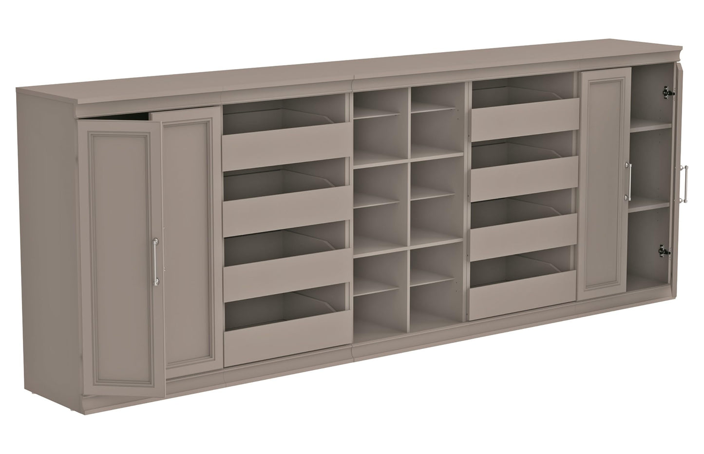 ClosetMaid Modular Storage 106.97-inch W 8-Drawer 18-Shelf Entertainment System with Doors, Smoky Taupe