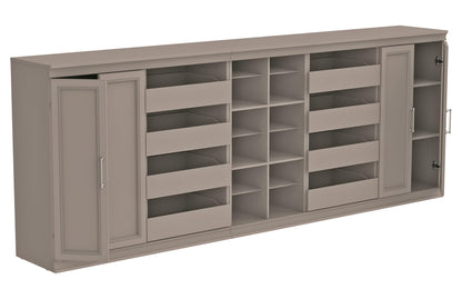 ClosetMaid Modular Storage 106.97-inch W 8-Drawer 18-Shelf Entertainment System with Doors, Smoky Taupe