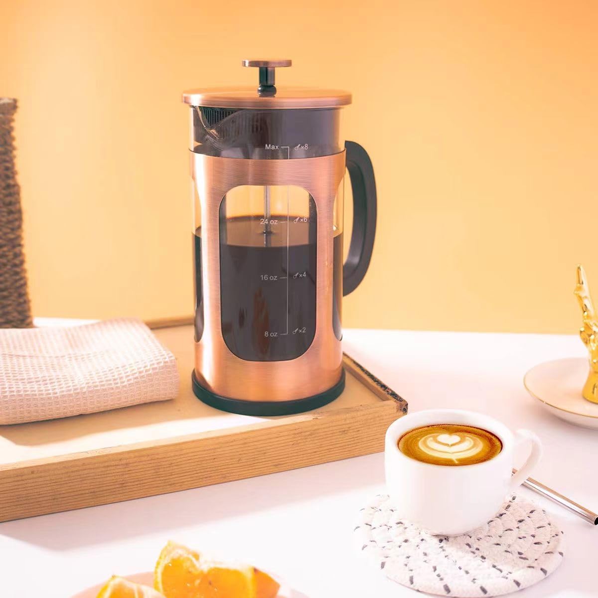 ADAMITA French Press Coffee Maker, 8 cups 34 oz 304 Stainless Steel with 4 Filter Screens, Easy Clean Borosilicate