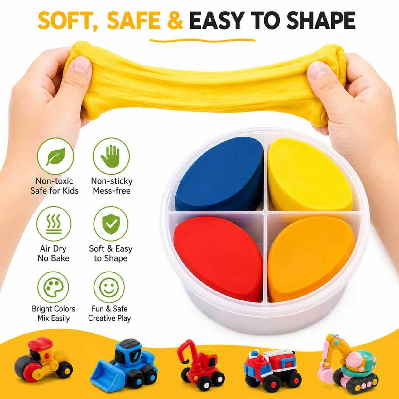 Air Dry Clay Kit for Kids – 12 Pack Construction Vehicles Modeling Clay Set, DIY Art Crafts with Sculpting Tools & Tutorials, Ultra Light Soft Magic Clay Car, Birthday Party Favors for Boys Girls