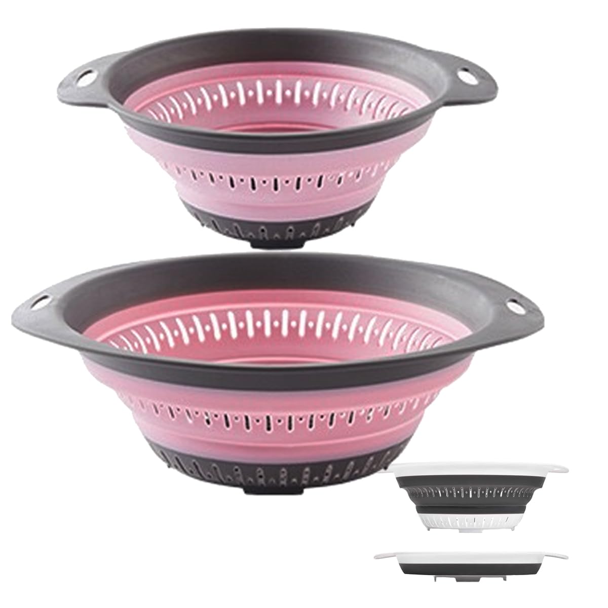 Collapsible Colander and Strainer,Silicone Strainer Colanders & Food Strainers,for Vegetable and Fruit, Kitchen Essentials (2, White, 1.3L+2.5L)