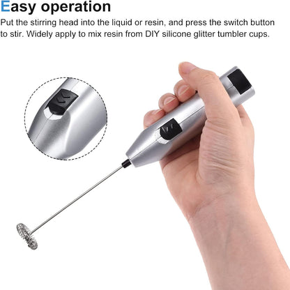 MECCANIXITY Electric Tumbler Stirrer - Handheld Mini Mixer Battery Operated Stirring Mixing Silver for DIY Glitter