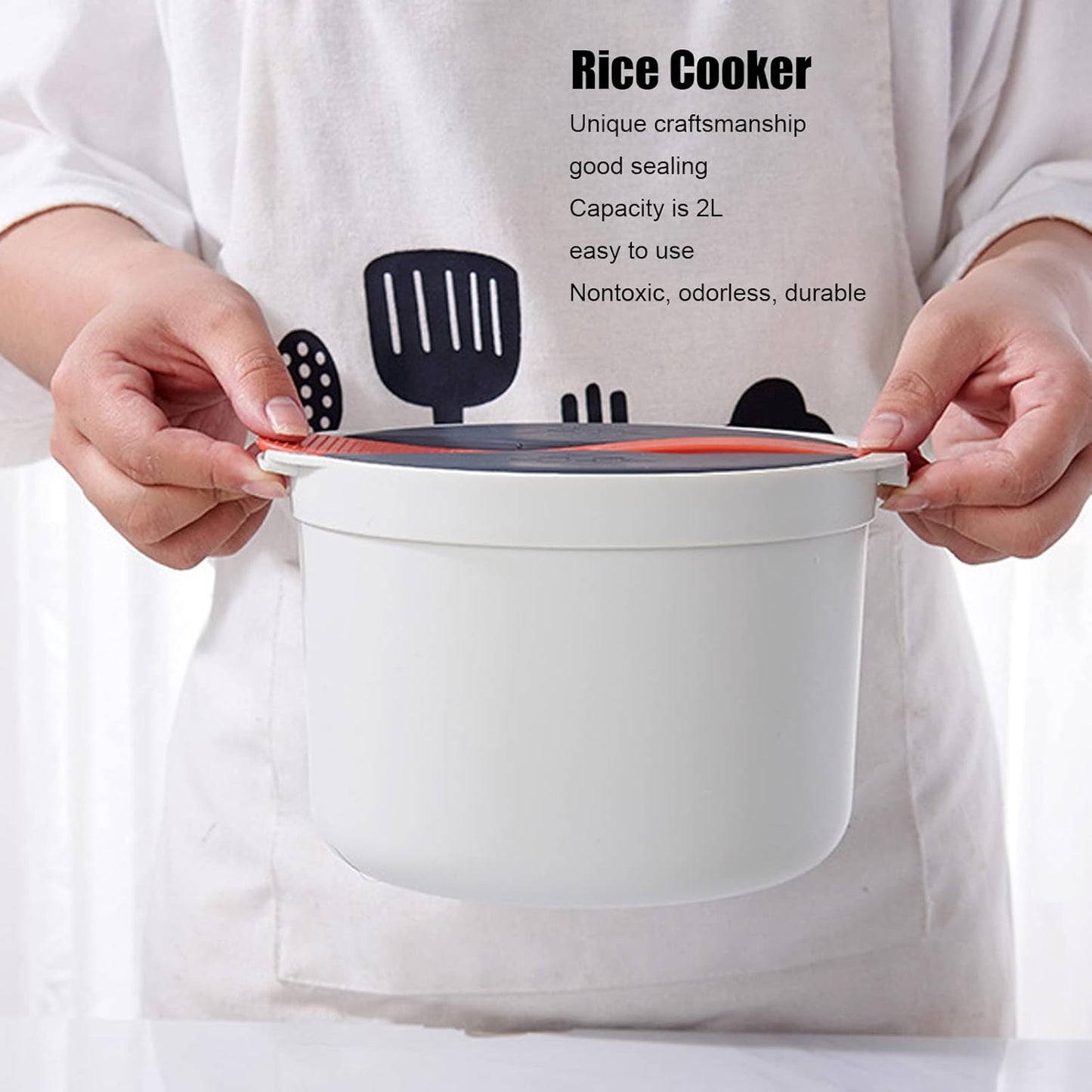Microwave Rice Cooker Set, 2L Food Grade PP Material, Rice Spoon, Lid, Strainer, Steaming Pot for Home Meal Prep