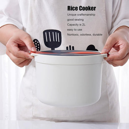 Microwave Rice Cooker 2L | Sturdy Food Grade PP Material Microwave Cookware Set with Lid and Spoon for Rice Pasta