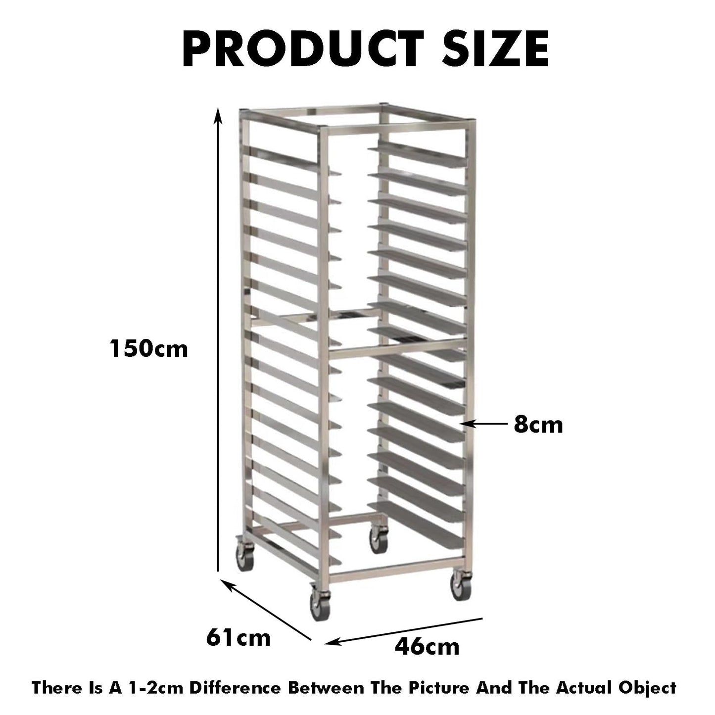 Quick Rack for Baking Pans,15-Tier Baking Rack, Rolling Pan Speed Rack for Cooking - Heavy Duty Home & Commercial Use (150x61x46cm) - Perfect for Cookies, Cakes, and Pastries