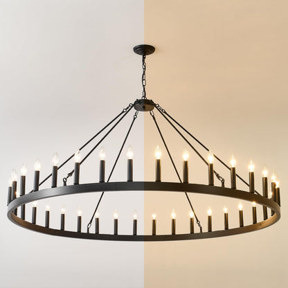TESTOYS Modern Wagon Wheel Light Fixture 36-Light, 60-Inch Extra Large Farmhouse Chandelier for Entryway, Round Outdoor Chandeliers for Living Room Dining Room Foyer