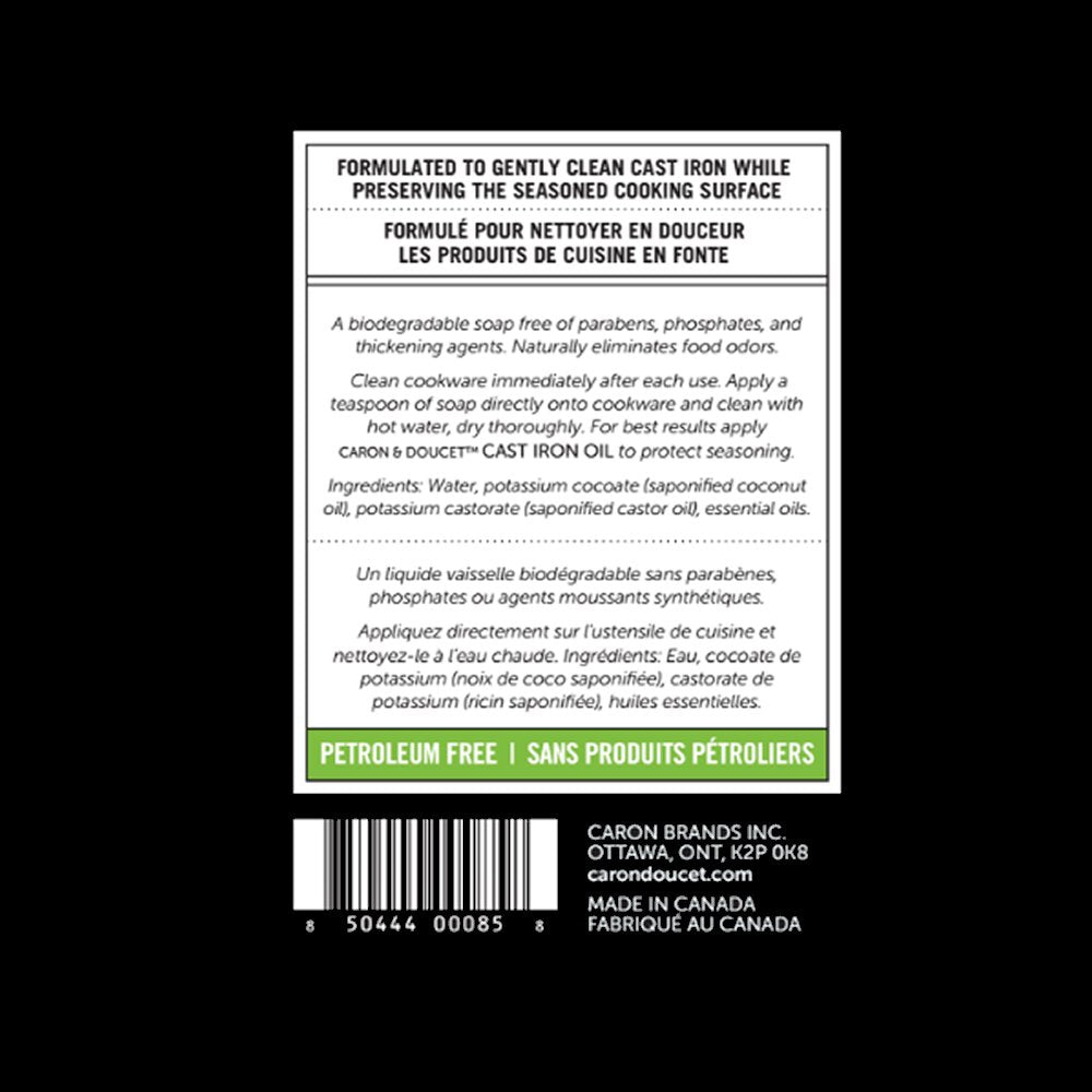 CARON & DOUCET - Cast Iron Cleaning & Conditioning Set: Seasoning Oil & Cleaning Soap | 100% Plant-Based | Best for Washing, Restoring & Seasoning Cast Iron Skillets, Pans & Grills! 8oz Each
