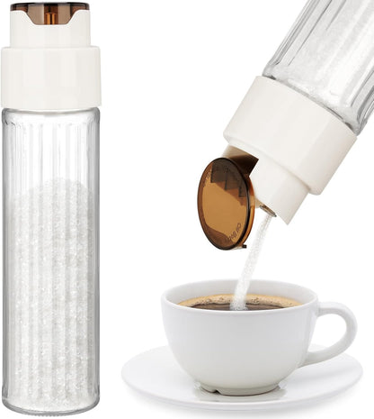 16.9 OZ NiHome Sugar Dispenser with Automatic Pouring Switch for Home, Kitchen, Coffee Station, Large Capacity Glass
