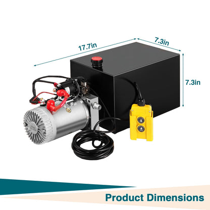 4 Quart Hydraulic Pump Single Acting Hydraulic Dump Trailer Pump 3200 PSI Hydraulic Power Unit with 12V DC Metal Oil Reservoir, Single Action Powering Unit, SAE #6 Ports