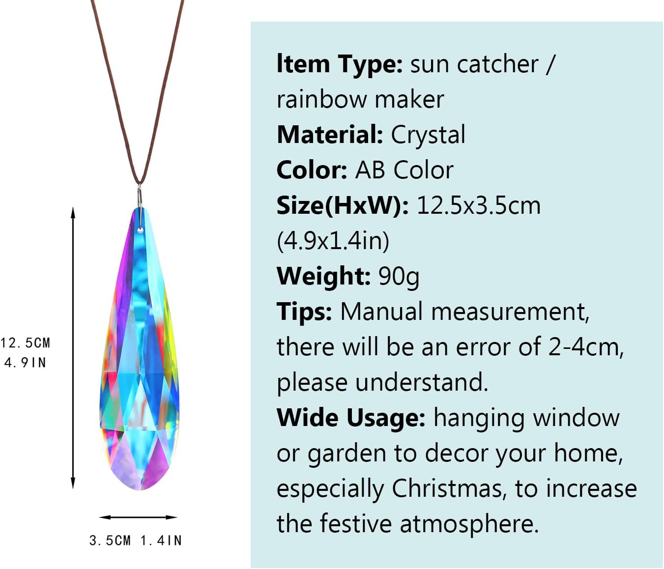 120mm H&D HYALINE & DORA Hanging Window Crystal Teardrop Prism, Suncatcher Crystal Light Catcher, Glass Hanging