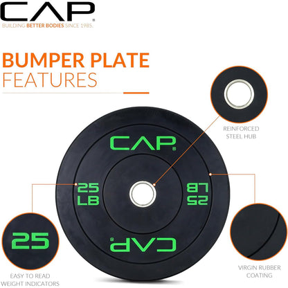 CAP Barbell 370 lb Economy Olympic Plate Set with Traditional Plate Rack & Barbell Storage | 6 Weight Posts + 4 Barbell Holders