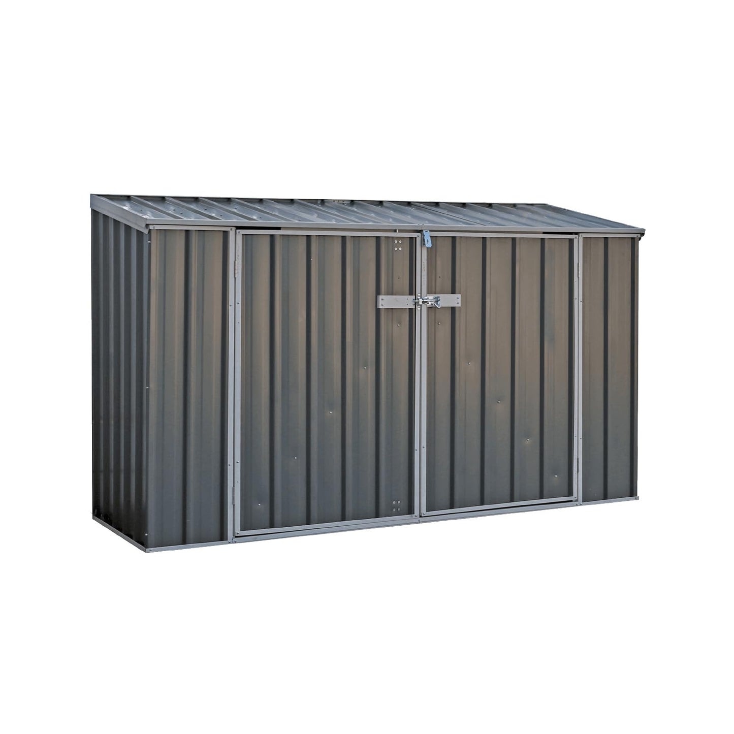 Absco Durango 2.5 Ft. x 7.5 Ft. Metal Storage Shed DIY Two Door Woodland Gray Galvanized Steel Bike Shed for Tools, Lawn & Garden Equipment, Outdoor Patio Furniture, Garden Lean to Shed Kit