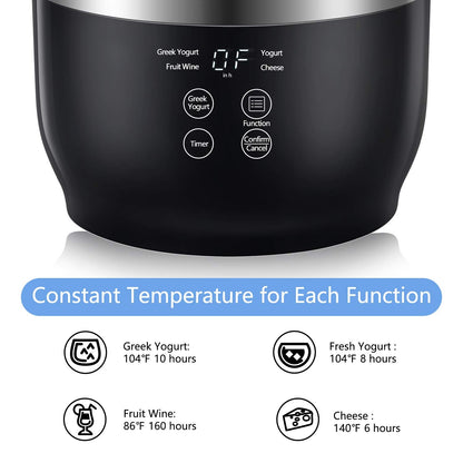 Bear Yogurt Maker, Greek Yogurt Maker Machine with Strainer and Timer Control, Stainless Steel Inner Pot, Automatic Digital with 2 Glass Jars 1 Quart for Home Organic Yogurt, Cheese, Fruit Wine