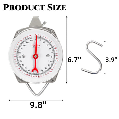 Acshio Precision Hanging Scale, 110 LB / 50KG Spring Dial Weight Scale Large Game Scale, Heavy Duty Mechanical Kitchen Weighing Food Scale for Market, Feeding, Kitchen