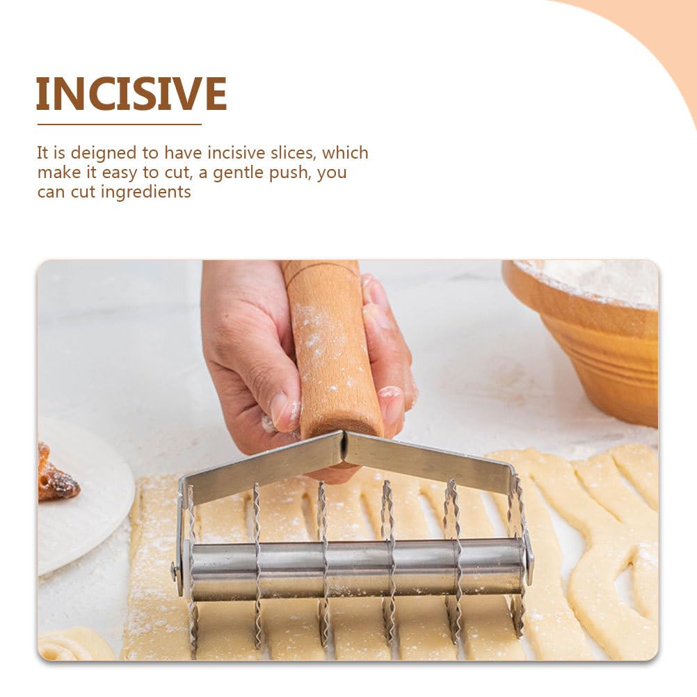 UPKOCH Wooden Handle Stainless Steel Pastry Cutter 8-Inch Dough Cutting Tool for Pizza Pie Crust Bread and Puff Pastry Baking
