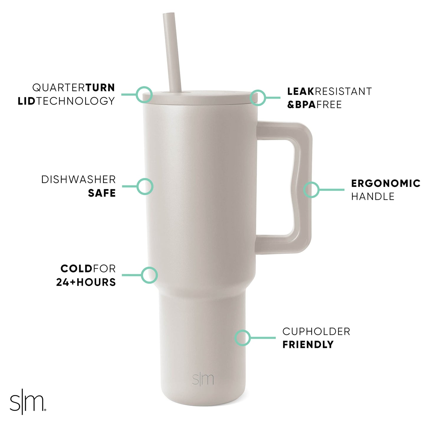 Simple Modern 40 oz Trek Tumbler with Handle and Straw Lid | Cup Holder Friendly Insulated Stainless Steel Travel Mug | Almond Birch