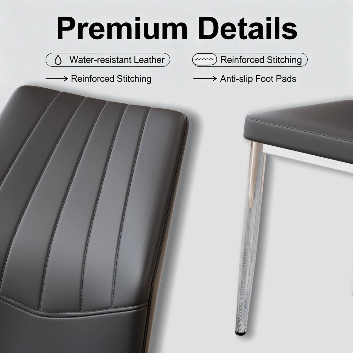 Trygoal Modern Dining Chairs Set of 6, 37" High Back Kitchen Chairs with Ergonomic PU Leather & Silver Metal Legs, Side Chairs with Adjustable Feet for Dining Room, Apartment, Black Silver