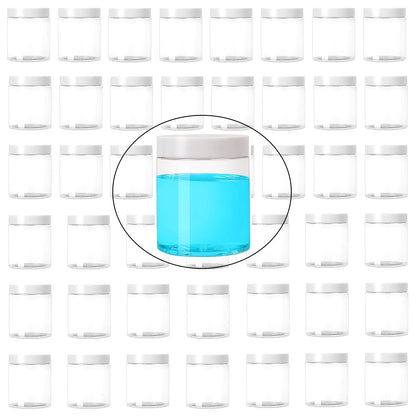 YUENPUN 30 Pack 7oz Plastic Jar Storage Container, Clear Slime Jars with White Lids, Refillable Empty Containers, Wide Mouth Storage Jars for Kitchen Dried Fruit,Seasoning and Cosmetic Cream
