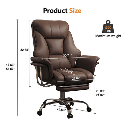 SJZNOI Big and Tall Office Chair Wide Seat Ergonomic Leather Executive Desk Chair with Leg Rest, Heavy-Duty 550 lbs Adjustable Height Computer Gaming Chairs
