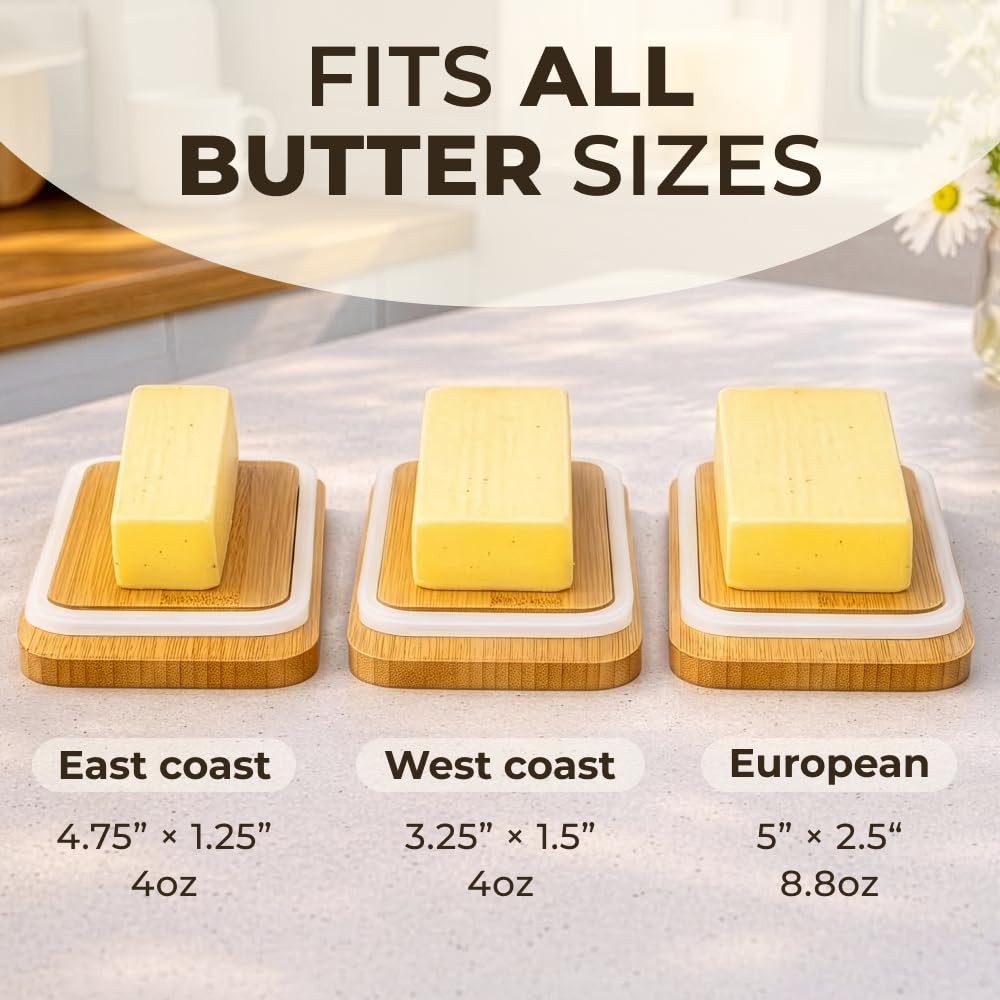 Butter Dish with Lid - Countertop & Fridge Butter Keeper, Container & Holder, Large and Small Tray with Lid, Storage Box, Mantequillera