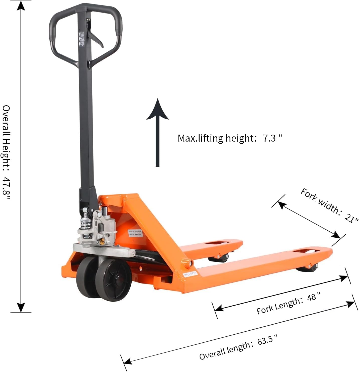 Tory Carrier Manual Pallet Jack 5500lbs Capacity, Hand Pallet Truck 48" L×21" W Fork Size-2PCS