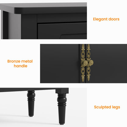RoyalCraft Buffet Cabinet with 3 Doors, Mid-Century Modern Sideboard with Storage, Painted Wood Coffee Bar Table with Adjustable Shelves, Credenza Cabinets for Kitchen, Living Room, Dining Room, Black
