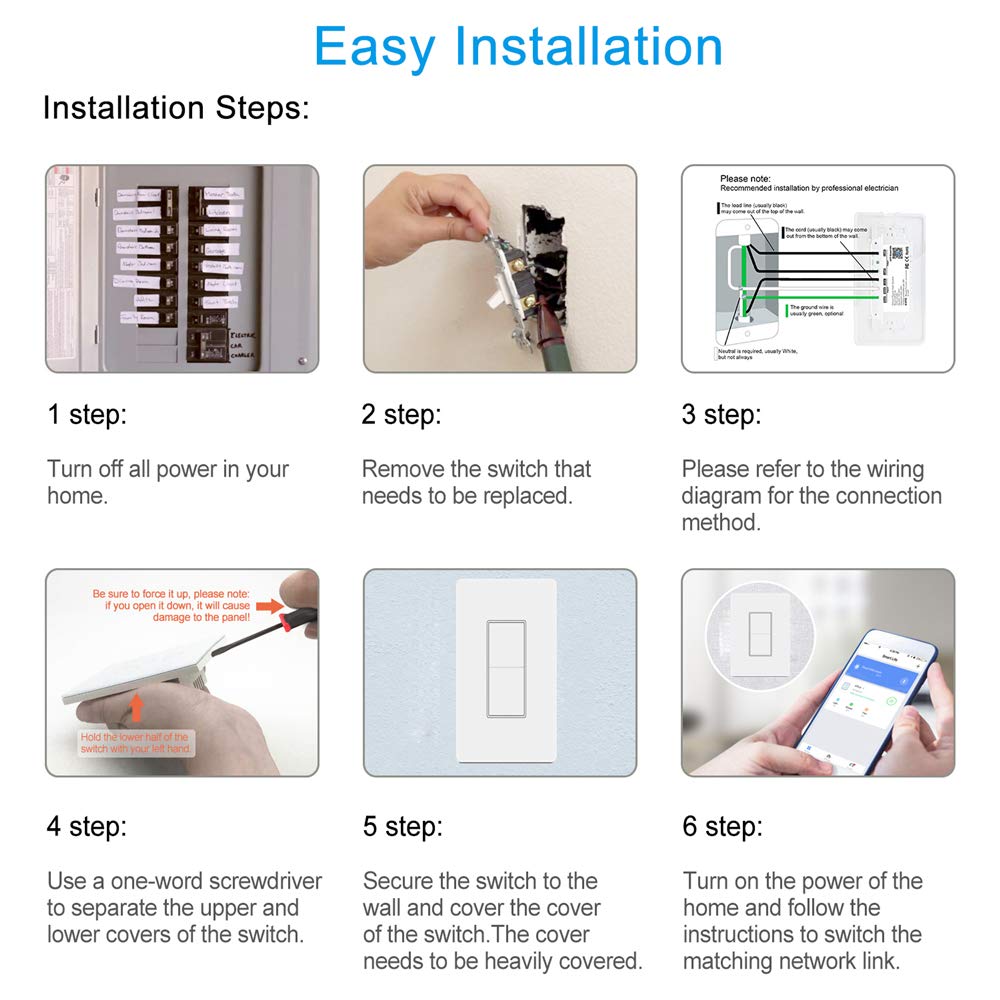 Smart Light Switch, WiFi Smart Double Switch Button, Compatible with Alexa and Google Home, Remote Control with Timing Funtion, No Hub Required,Smart Life APP Provides Control from Anywhere